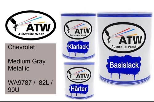 Chevrolet, Medium Gray Metallic, WA9787 /  82L / 90U: 1L Lackdose + 1L Klarlack + 500ml Härter - Set, von ATW Autoteile West.